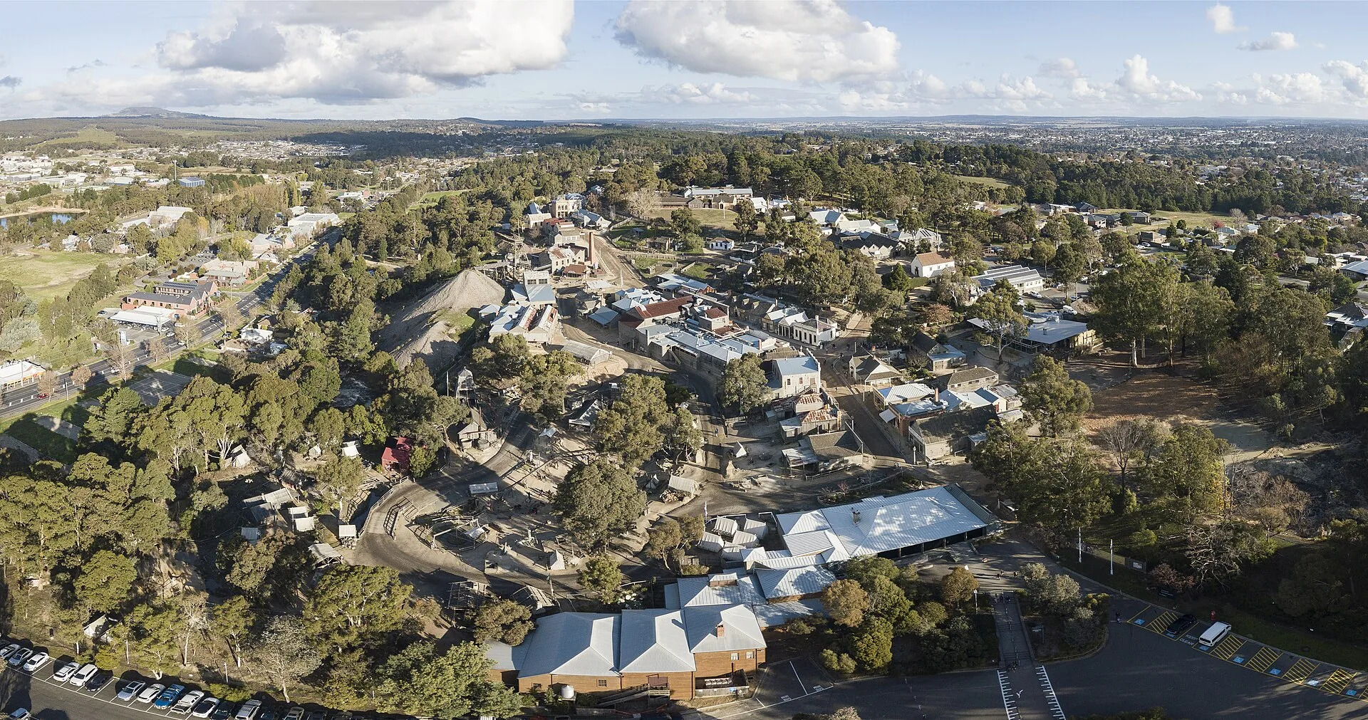 Vista aérea da mina de ouro histórica de Ballarat