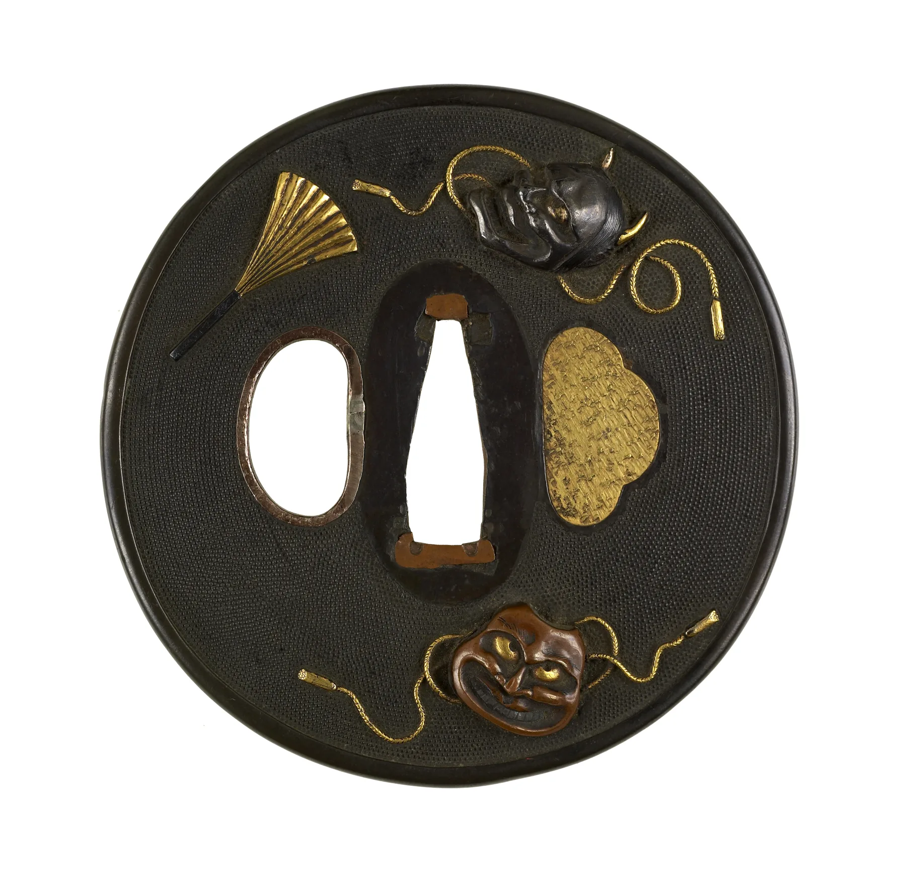 Conjunto de acessórios de teatro Nō, incluindo máscaras japonesas