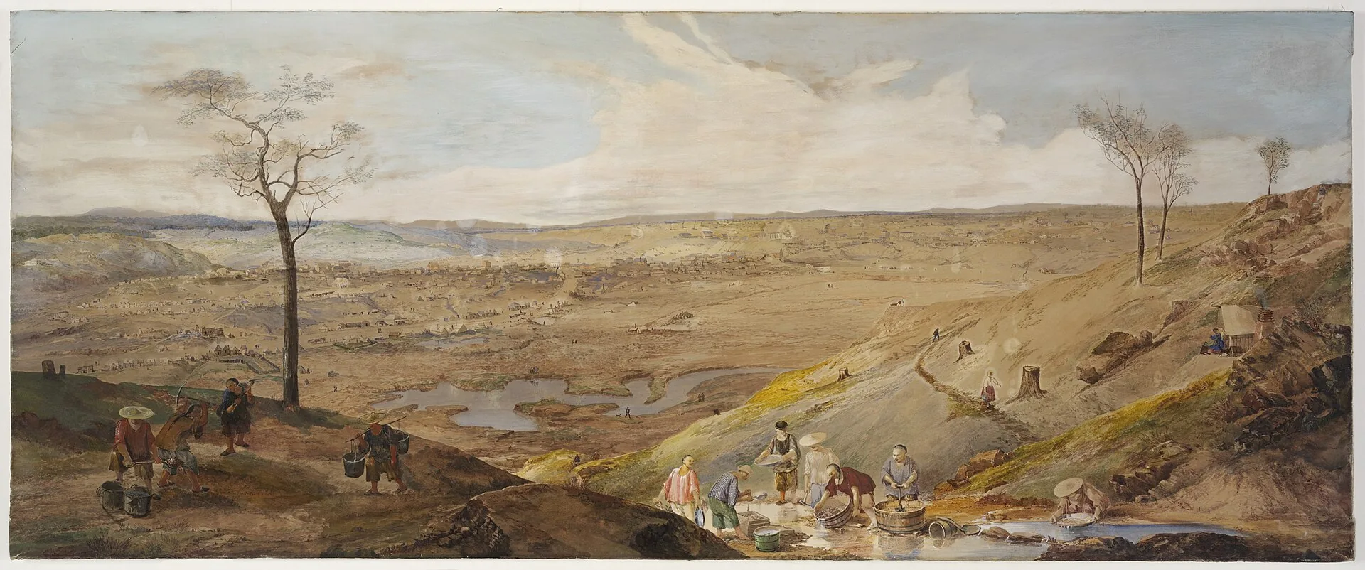 Pintura de mineiros chineses nas minas de ouro australianas